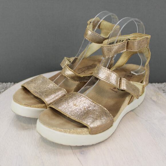 Fly London Wedge Sandals Womens 10.5 Gold Leather - Picture 4 of 10